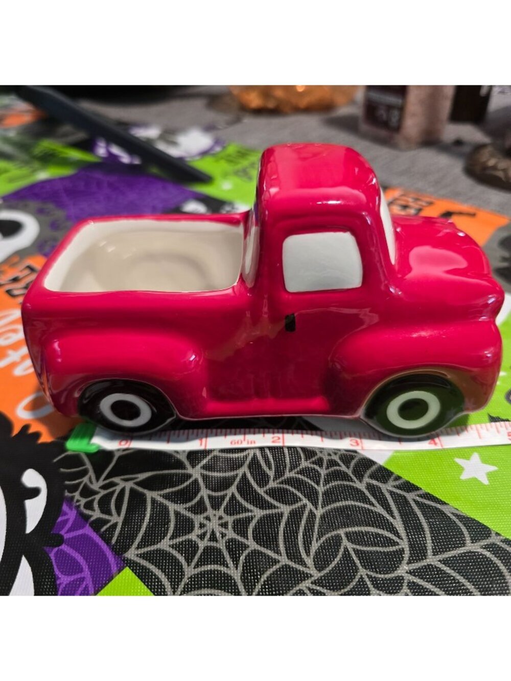 Ceramic Red Vintage Truck Planter Or Candy Holder - Retro Farmhouse Style
